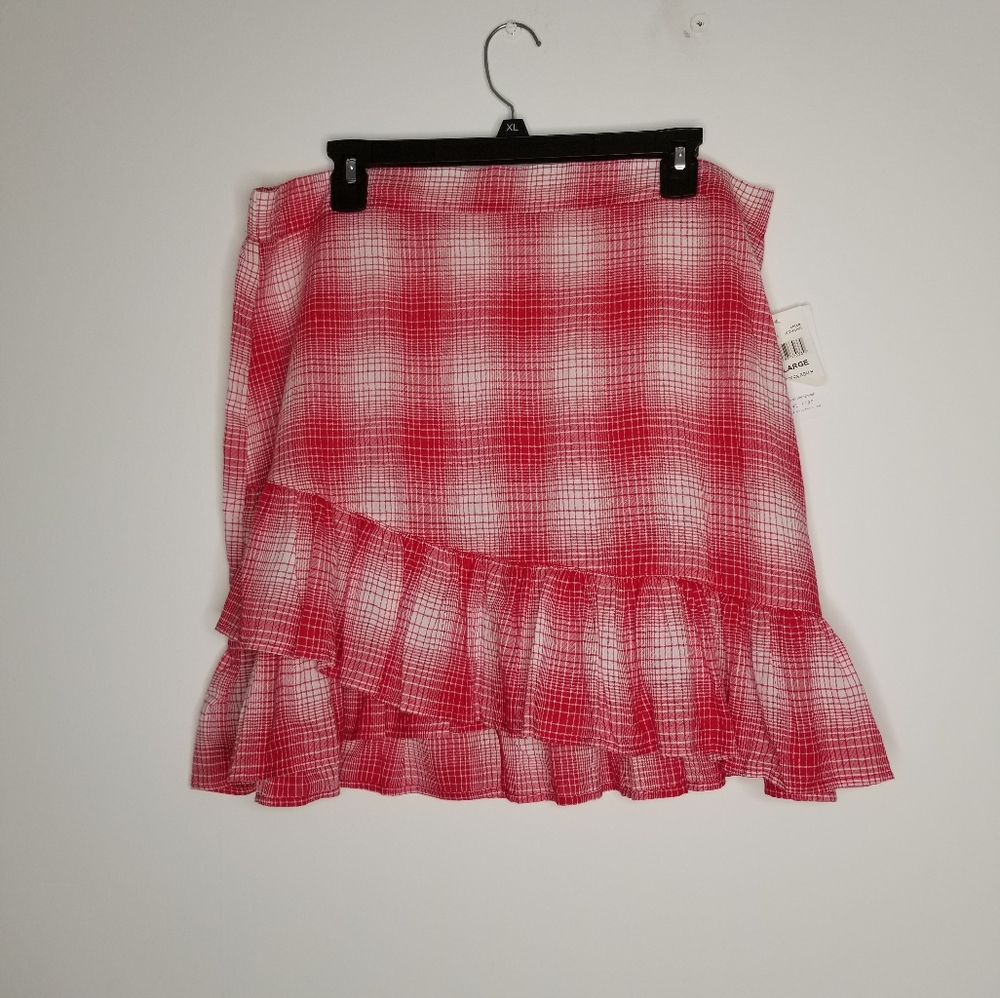 NWT Love Fire Red Plaid Mini Skirt